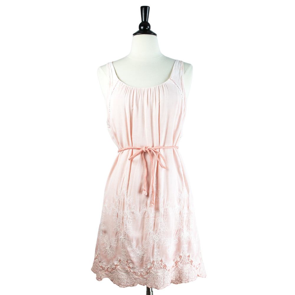 Black Swan Pale Pink Embroidered Sleeveless Belted Dress, Small NWT